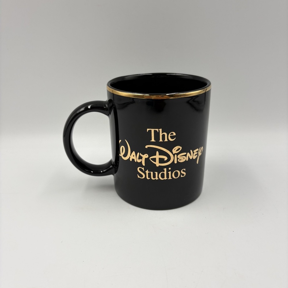 Disney 3D Mickey Mouse Walt Disney Studios Black Ceramic Coffee Mug Cup Gold Rim